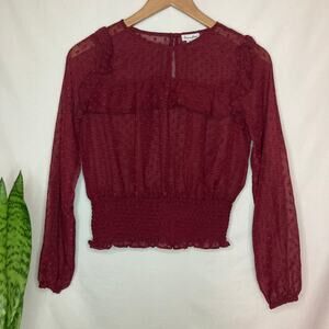 Love fire | Women's wine red textured sheer blouse